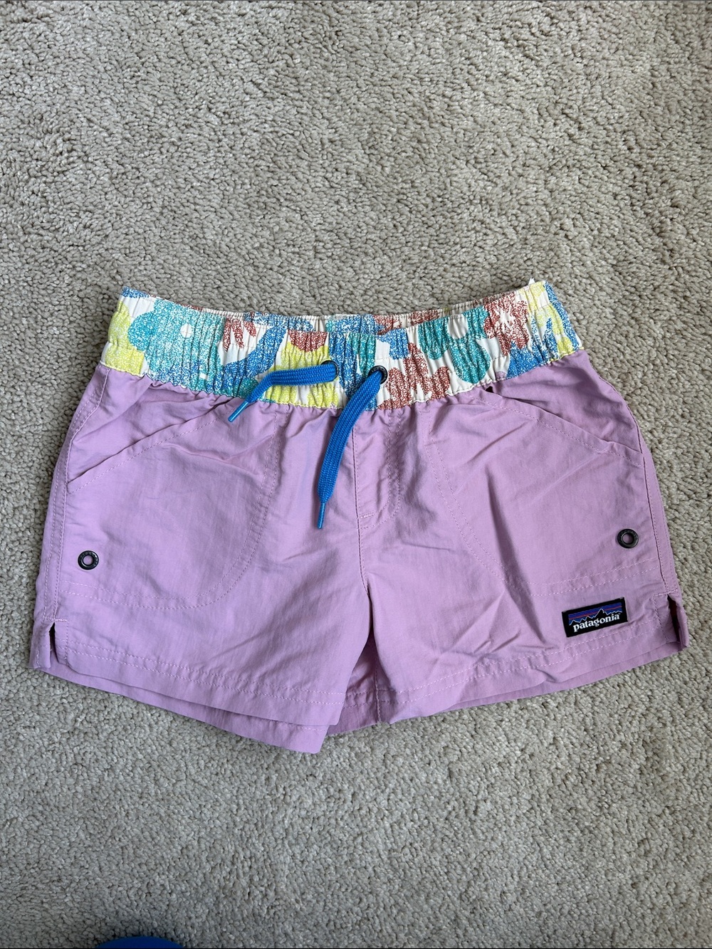Patagonia Lilac Baggie Shorts with Multicolor Floral Waistband, S (7-8)